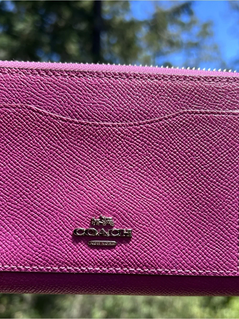 COACH Long Zip-Around Wallet Purple Crossgrain Leather w Gunmetal Hardware